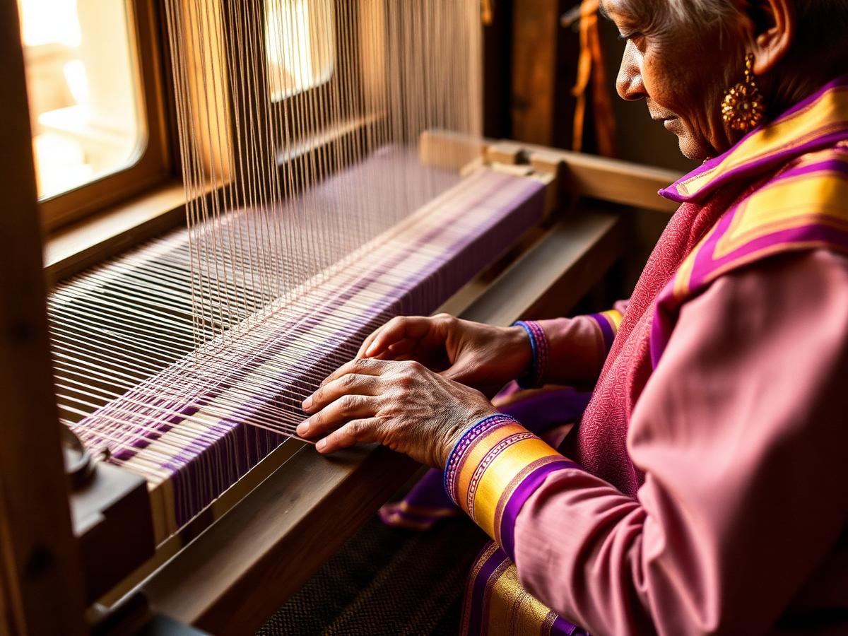 Weaver's hands at a traditional handloom